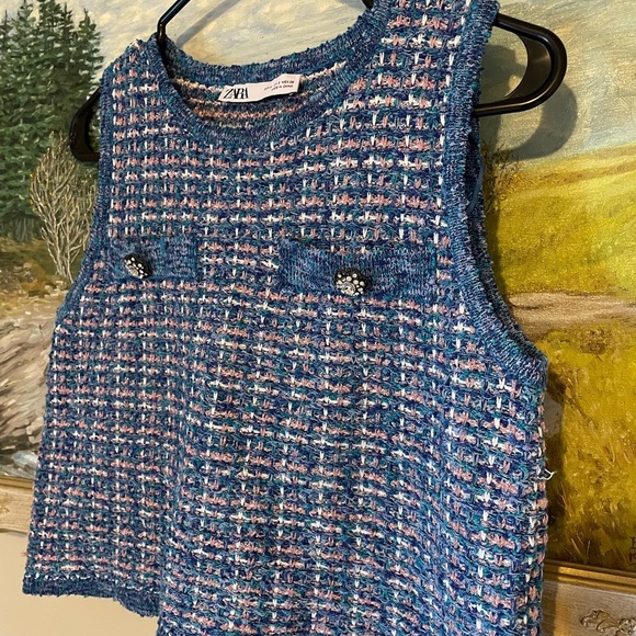 Zara Multicolor Tweed Knit Top NWOT - Picture 3 of 4